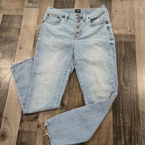 J.Crew 10 High-Rise Skinny Jeans Light Wash Button Fly Raw Hem 29 Ankle
